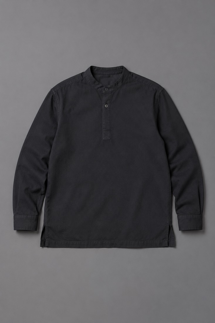 Band-Collar Shirt in Deep Ink, laid flat.