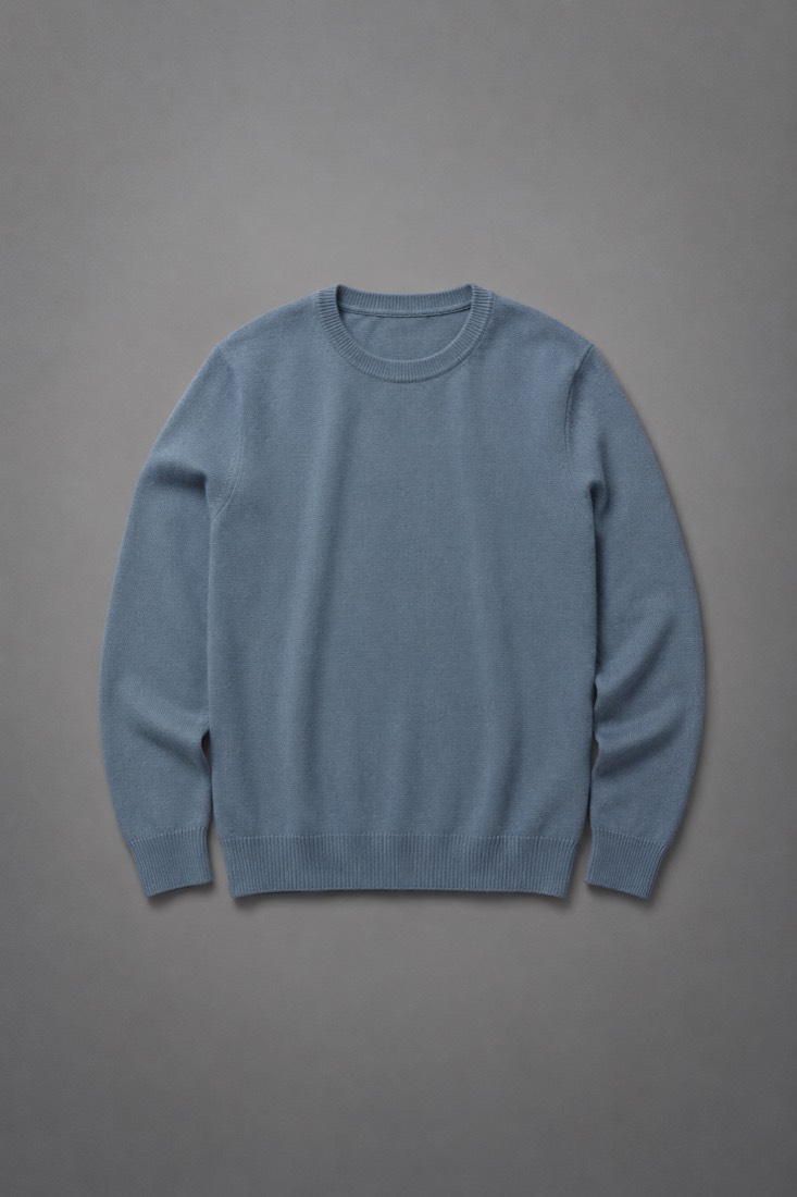 Cotton Crew Lightweight in Ash Blue, laid flat.