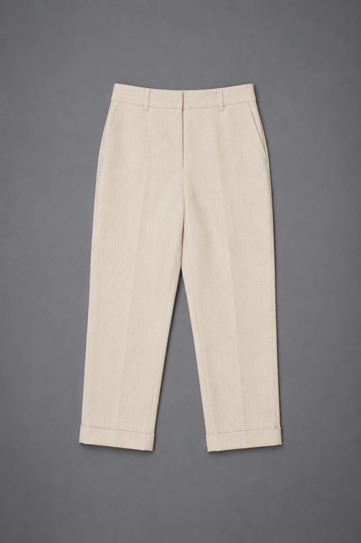 Cropped Trouser in Oat White, laid flat.
