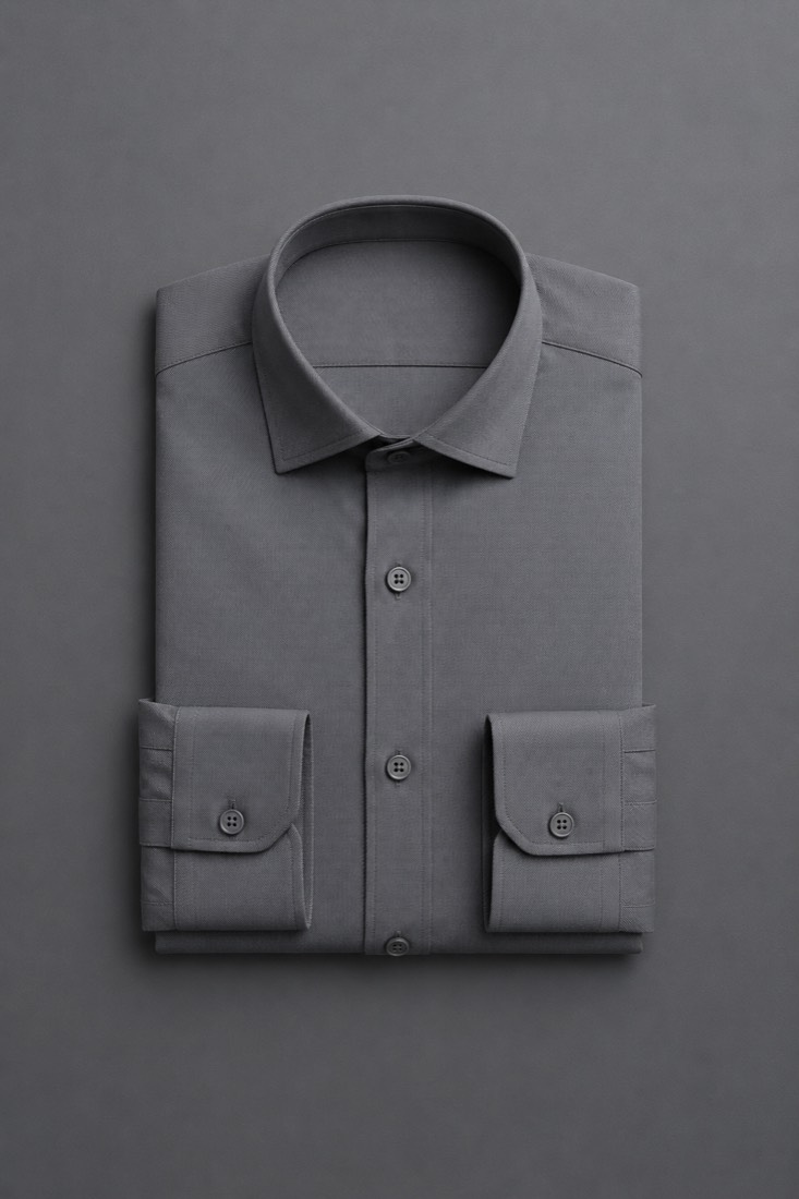 Easy-Care Twill Shirt in Slate Grey, laid flat.