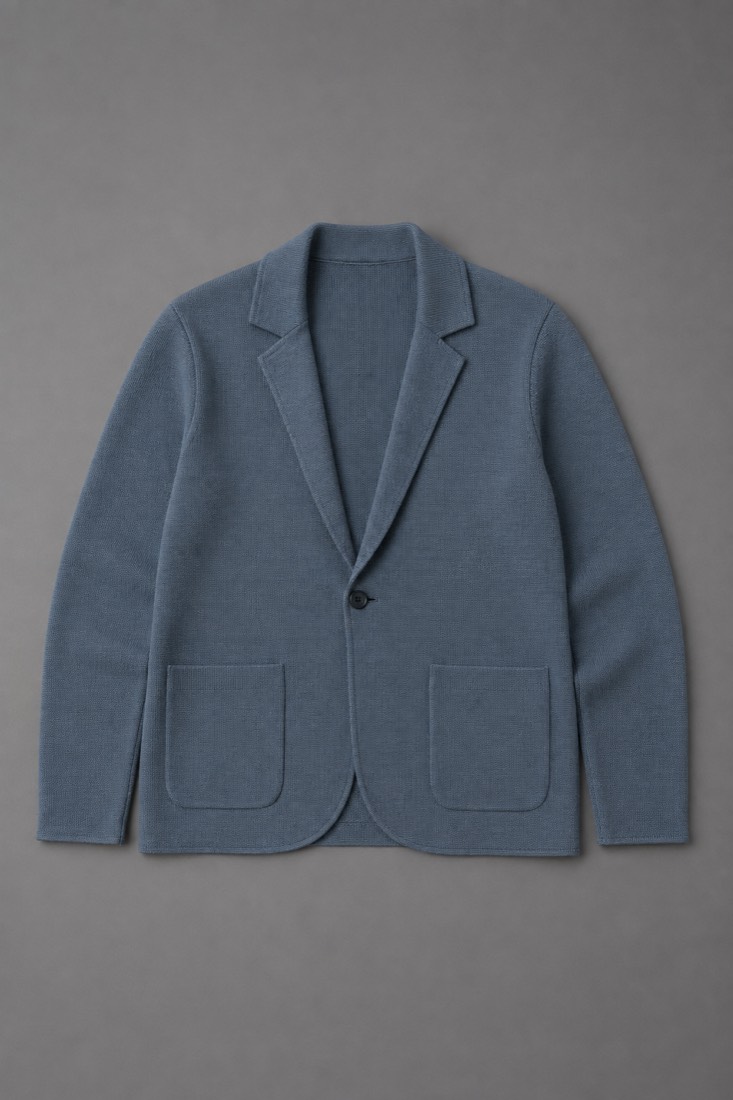 Knit Blazer Soft in Ash Blue, laid flat.