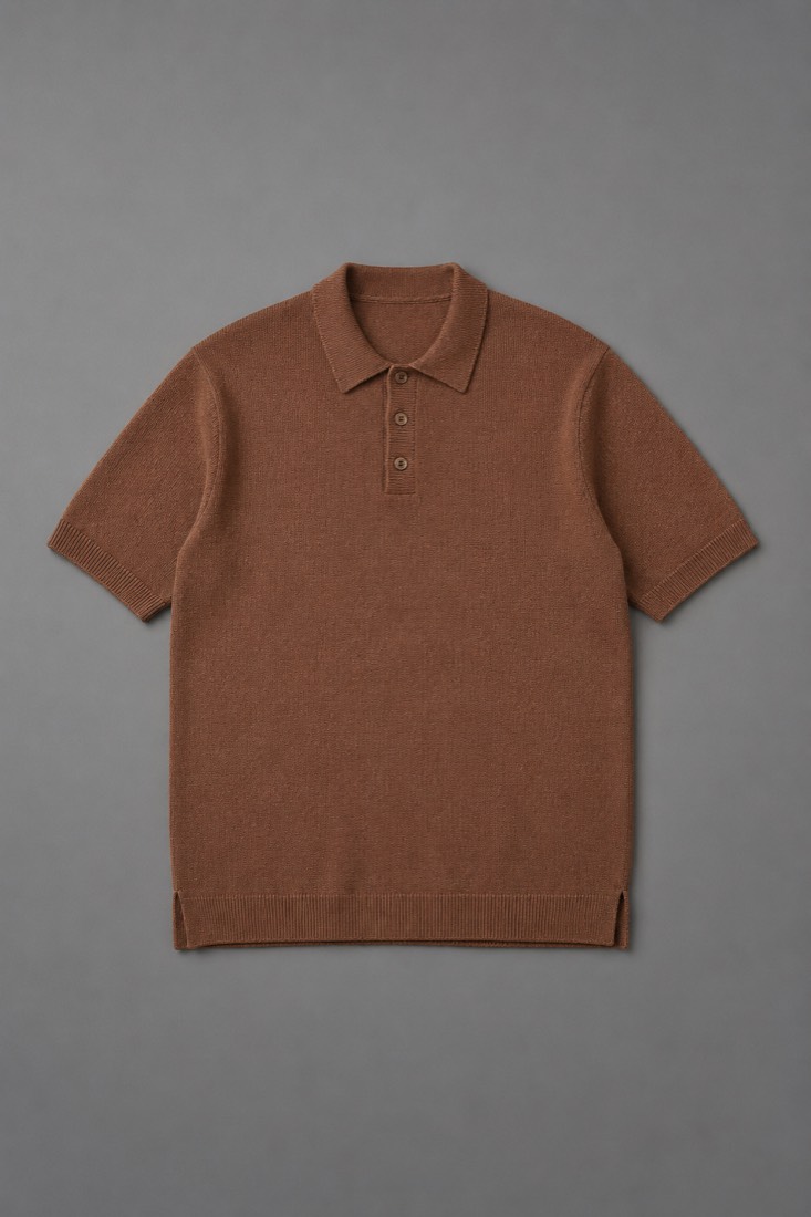 Knit Polo Collar in Brick Brown, laid flat.