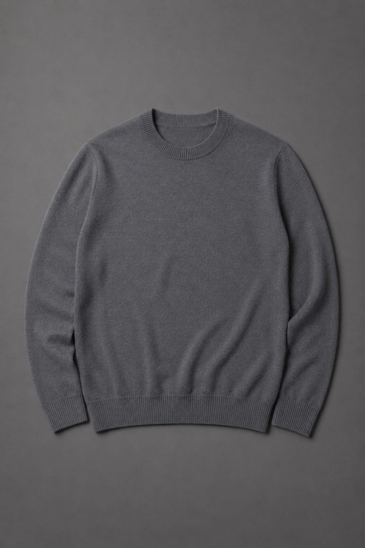 Merino Crew Sweater in Slate Grey, laid flat.