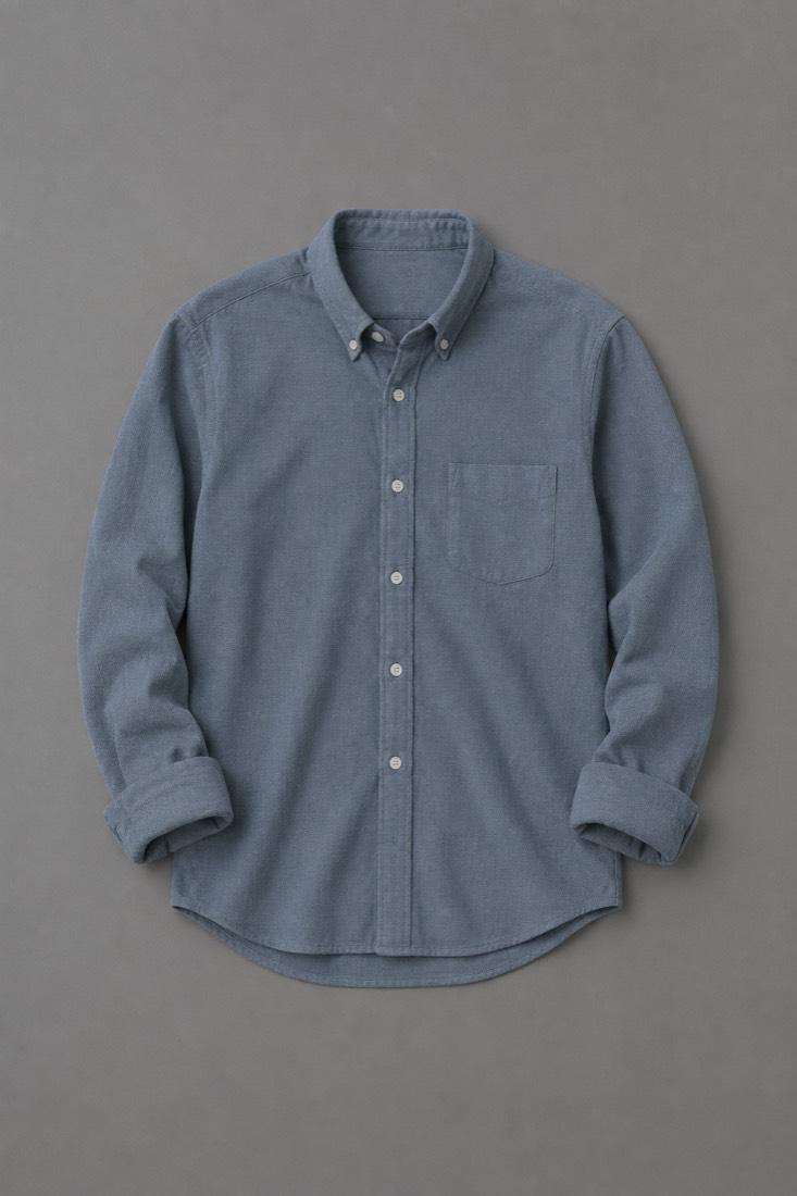 Oxford Button-Down in Ash Blue, laid flat.