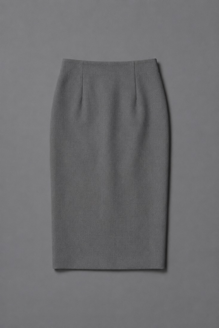 Pencil Skirt Midi in Slate Grey, laid flat.