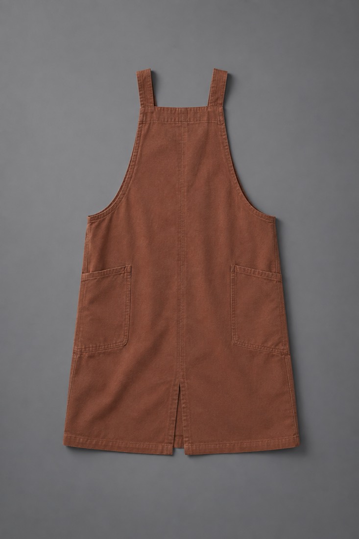 Pinafore Layer Dress in Brick Brown, laid flat.