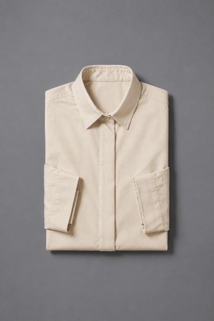 Poplin Shirt Classic in Oat White, laid flat.