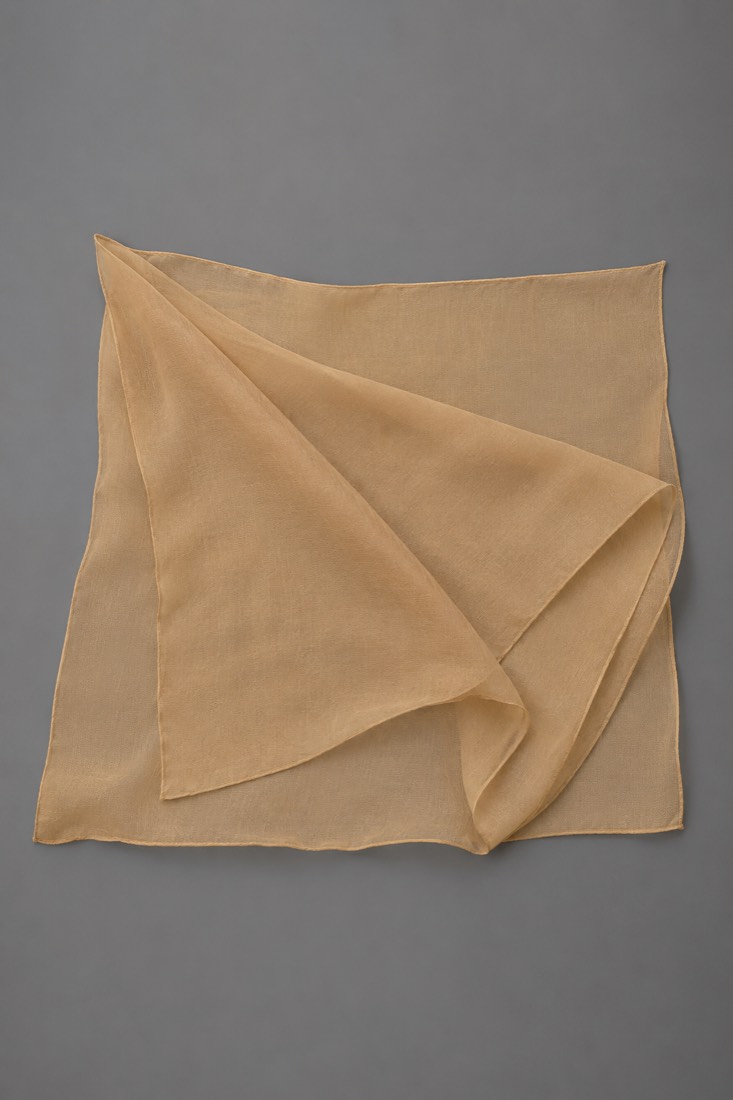 Scarf Silk-Blend Square in Camel, laid flat.