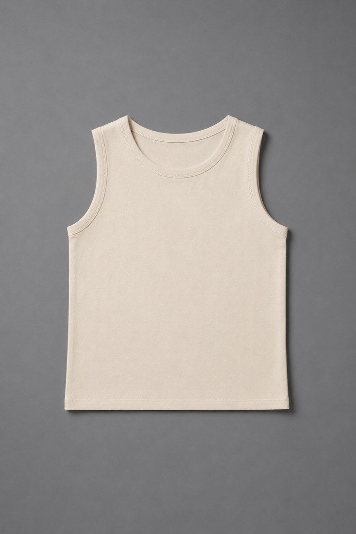 Sleeveless Shell Top in Oat White, laid flat.