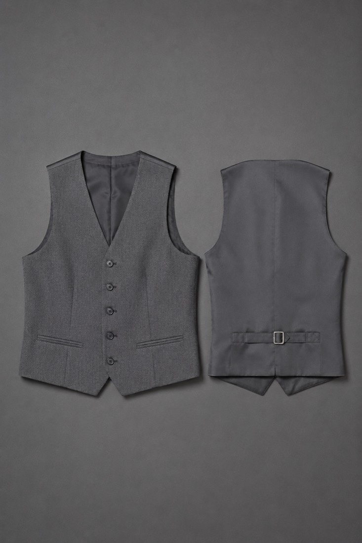 Waistcoat Tailored in Slate Grey, laid flat.